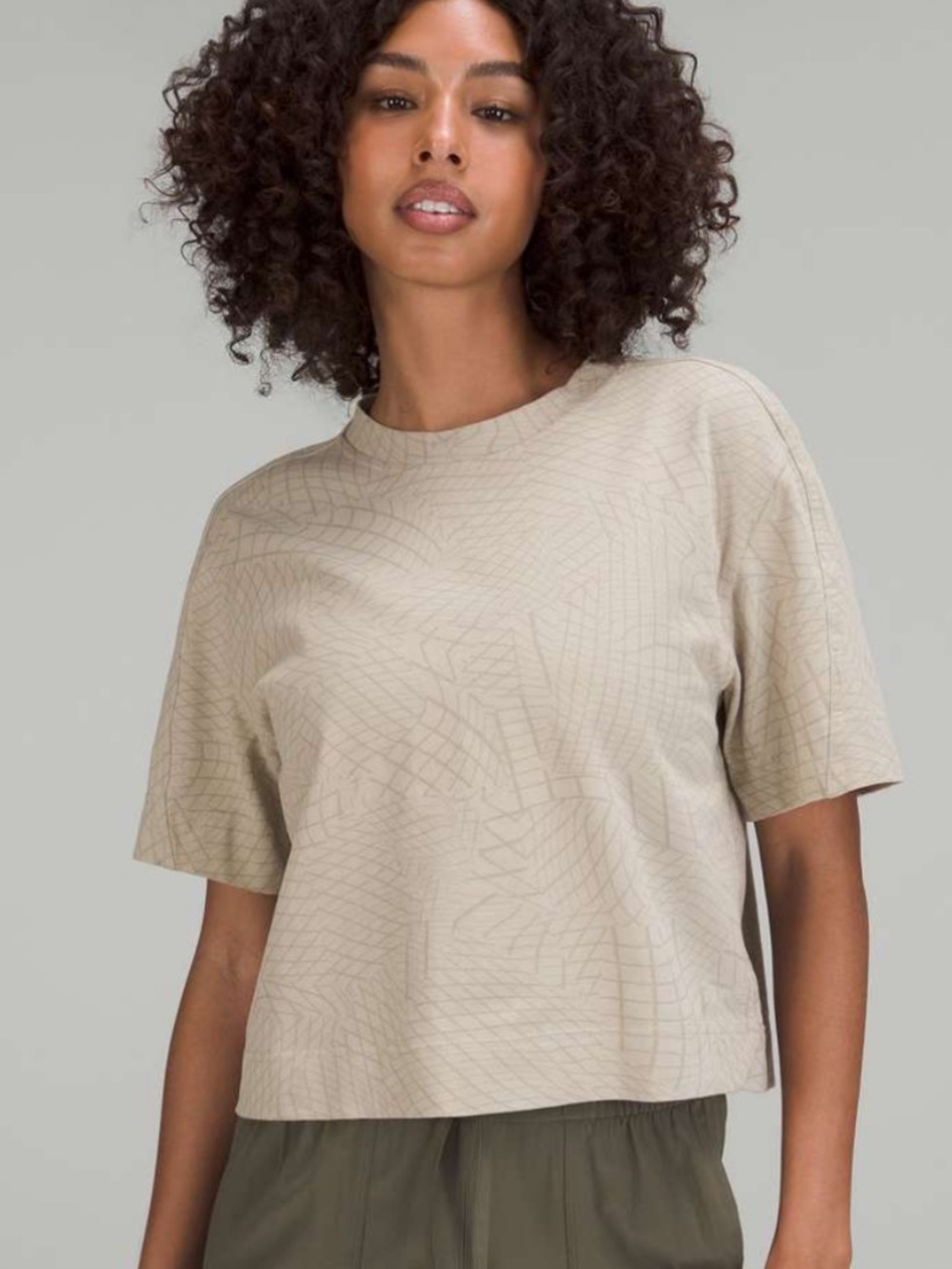 BOGO! Lululemon Heavyweight Cotton T-Shirt Gradiating Grid Raw Linen Tan XL